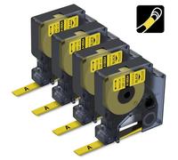 Compatibile con etichette termorestringenti DYMO giallo 18054 | 3/8'' per etichettatrice industriale DYMO Rhino 4200 5200 5000, nero su giallo, 1 cm x 4,9', confezione da 4