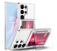 Compatibile con Galaxy S24 Ultra Case Wallet with Credit Card Holder Soft TPU Bumper Hard PC Anti-Scratch Shockproof Case Clear with Kickstand for Samsung Galaxy S24 Ultra 2024 (Clear)