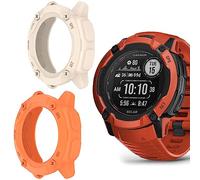 Compatibile con Garmin Instinct 2X, custodia protettiva in silicone Blueshaweu compatibile con Garmin Instinct 2X Solar robusto GPS Smartwatch (confezione da 2 - bianco albicocca + arancione)