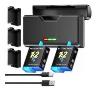 Compatibile con GoPro Hero 9/10/11/12 Batteria + Caricatore | 3.85V, 2000mAh, 3 Slot Type-C Caricatore, Accessori Per Action Camera