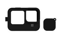 Compatibile con GoPro Hero 9/10/11/12 Nero - Custodia in silicone + kit di accessori for copriobiettivo