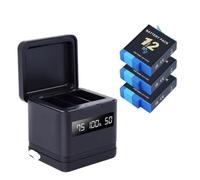 Compatibile con GoPro Hero12 Sostituzione Batteri Caricatore | 3.85V, 2000mAh, Interfaccia Type-C Caricatore 3 Slot LCD, for 9/10/11 Action Camera(3Battery 1Charger)