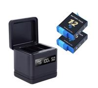 Compatibile con GoPro Hero12 Sostituzione Batteri Caricatore | 3.85V, 2000mAh, Interfaccia Type-C Caricatore 3 Slot LCD, for 9/10/11 Action Camera(2Battery 1Charger)