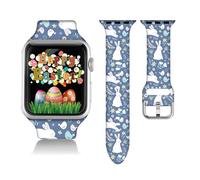 Compatibile con Happy Easter Bunny Cute Rabbit Apple Watch 38/40/41/42/44/45 mm per donne uomini, morbido silicone Happy Easter Day regali decorazioni braccialetto di ricambio per Iwatch serie 7, 6 5 4 3 2 1 SE.38mm/40mm/41mm