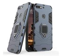 Compatibile con Huawei Y7 Prime (2018) Cover, Custodia Armor Anello Cavalletto (Funziona con Il Supporto Magnetico per Auto) Case Paraurti per Huawei Y7 Prime 2018, Honor 7C (Blu Navy)