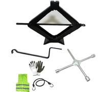 COMPATIBILE CON HYUNDAI I10 KIT PER AUTO CRIC A PANTOGRAFO 2 TONN. CON CHIAVE GIREVOLE CRICK OMOLOGATO+CHIAVE A CROCE PER BULLONI 17,19,21,23MM SET EMERGENZA STRADALE