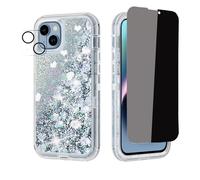 Compatibile con iPhone 14 Plus: Pellicola protettiva anti-spia per la privacy + protezione per l'obiettivo della fotocamera + custodia con glitter e