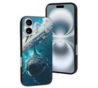 Compatibile con iPhone 16, Airplane Shark Resists Scratches Cute Phone Case Compatibile con iPhone 16 Custodie per Donne e Uomini Nero