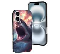 Compatibile con iPhone 16, Drammatic Shark Attack Resists Scratches Cute Phone Case Compatibile con iPhone 16 Custodie per Donne e Uomini Nero