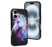 Compatibile con iPhone 16, motivo cavallo bianco con macchie arcobaleno che resistono ai graffi. Graziosa custodia per telefono compatibile con iPhone 16 custodie per donne e uomini