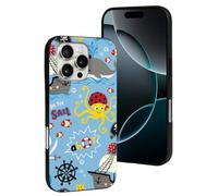 Compatibile con iPhone 16 Pro, custodia protettiva in silicone con animali marini pirati e alla moda, compatibile con iPhone 16 Pro, custodia protettiva per donne e uomini, colore nero