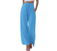 Compatibile con jeans da motociclista, pantaloni da donna con elastico in vita, dritto, tinta unita, pantaloni casual, pantaloni lunghi, comodi pantaloni da donna invernali, Celeste., 4XL