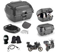 COMPATIBILE CON KAWASAKI VERSYS 650 BAULETTO B45B+ VALIGIA MONOLOCK 45LT TUTTO NERO BAULE CON RETE ELASTIC SCHIENALINO+TAPPETINO+PIASTR KIT MONTAGGIO