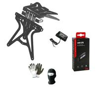 COMPATIBILE CON KTM 950 SUPERMOTO PORTATARGA PER MOTO REGOLABILE UNIVERSALE + LUCE TARGA A 4 LED BIANCO TUTTO OMOLOGATO LAMPA NERO OFFERTA KIT MOTO SPORTIVO