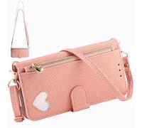Compatibile con la custodia a tracolla Oppo K12x/Nord CE4 Lite, Portafoglio magnetico in pelle PU con porta carte, tasca con cerniera e cordino lungo-Rosa