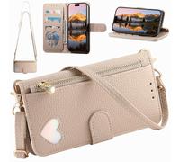 Compatibile con la custodia a tracolla TCL NxtPaper 60 Ultra, Portafoglio magnetico in pelle PU con porta carte, tasca con cerniera e cordino lungo-Cachi