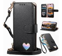 Compatibile con la custodia a tracolla vivo V50 Lite 4G, Portafoglio magnetico in pelle PU con porta carte, tasca con cerniera e cordino lungo-Nero