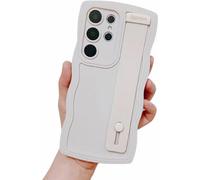 Compatibile con la custodia per telefono Samsung Galaxy S21 Ultra â Cornice bianca a onde ricce, cinturino da polso e supporto, cover morbida