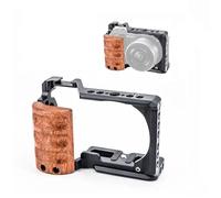 Compatibile con la gabbia for fotocamera Sony ZV-E10, struttura in lega di alluminio con maniglia laterale in legno, piastra Arca-Swiss e attacco a slitta fredda(ZV-E10-Cage)
