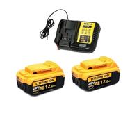Compatibile con la sostituzione della batteria al litio DeWalt 18 V/20 Volt MAX DCB200 18 V DCB203 DCB184 DCB182 180 DCB181 DCB182 DCB201 DCB206 Caricatore(2PCS 12.0Ah-EUcharge)