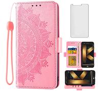 Compatibile con LG K20/K20 Plus/K20 V/Harmony/V5/K10 2017/Grace LTE Custodia a portafoglio in vetro temperato Proteggi schermo flip per LGK20Case LGK20Plus LGK20V K20V K K 20 20K K20+ Donne Oro Rosa