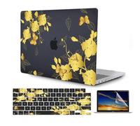 Compatibile con MacBook Air da 13,6 pollici, 2025 2024 2023 2022 Release (A3240 A3113 A2681), custodia in plastica rigida + copertura per tastiera + pellicola protettiva per schermo HD (fiore oro)
