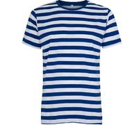 Compatibile con Mantis - Maglietta da uomo retrò a righe in stile marinaro, a maniche corte con scollo rotondo, certificata Oeko-Tex 100, cotone in conversione, vegana, blu royal, XL