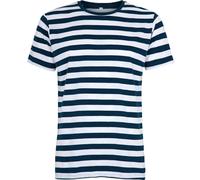 Compatibile con Mantis - Maglietta da uomo retrò a righe in stile marinaro, a maniche corte con scollo rotondo, certificata Oeko-Tex 100, cotone in conversione, vegana, blu navy, M