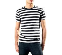 Compatibile con Mantis - Maglietta da uomo retrò a righe in stile marino, a maniche corte, girocollo, certificato Oeko-Tex 100, cotone in conversione, vegano, Nero , S