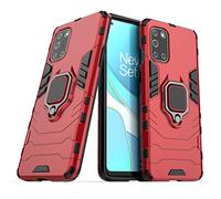 Compatibile con OnePlus 8T Cover, Custodia Armor Anello Cavalletto (Funziona con il Supporto Magnetico per Auto) Case Paraurti (Rosso)