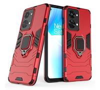 Compatibile con OnePlus Nord 2T Cover, Custodia Armor Anello Cavalletto (Funziona con il Supporto Magnetico per Auto) Case Paraurti (Rosso)