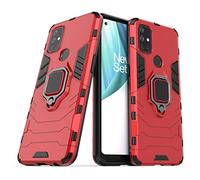 Compatibile con OnePlus Nord N10 5G Cover, Custodia Armor Anello Cavalletto (Funziona con il Supporto Magnetico per Auto) Case Paraurti (Rosso)