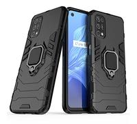 Compatibile con OPPO Realme 7 5G, Realme V5 5G Cover, Custodia Armor Anello Cavalletto (Funziona con il Supporto Magnetico per Auto) Case Paraurti (Nero)