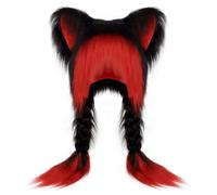 Compatibile con orecchie da casco da moto, gatto, morbido e soffice, con trecce - Simpatico berretto con peluche, paraorecchie invernali, copricapo per cosplay S (rosso, taglia unica)