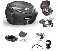 COMPATIBILE CON P IAGGIO BEVERLY 350 SPORT TOURING BAULETTO B360NT2 TECH VALIGIA 39 LITRI+KIT CON ATTACCO AL PORTAPACCHI POSTERIORE MOTO SCOOTER BAULE+PIASTRA CAPIENZA 2 CASCHI