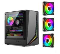Compatibile con Power Train - Custodia for PC da gioco Zhijie V3 M-ATX/ITX, striscia luminosa RGB, lato trasparente, chassis desktop con raffreddamento ad acqua 240°(Black V3 4Prox3)