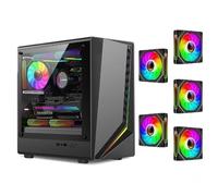 Compatibile con Power Train - Custodia for PC da gioco Zhijie V3 M-ATX/ITX, striscia luminosa RGB, lato trasparente, chassis desktop con raffreddamento ad acqua 240°(Black V3 4Prox5)