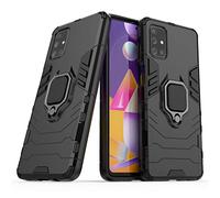 Compatibile con Samsung Galaxy M31S Cover, Custodia Armor Anello Cavalletto (Funziona con il Supporto Magnetico per Auto) Case Paraurti (Nero)