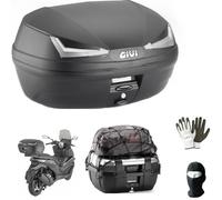 COMPATIBILE CON VESPA GTS 300 TOURING BAULETTO MONOLOCK SIMPLY 45 LITRI NERO CON CATADIOTTRI FUMÉ CON PIASTRA,KIT MONTAGGIO E RETE X 2 CASCI INTEGRALI-JET-MODULARI-SCOMPONIBILI