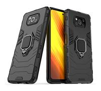 Compatibile con Xiaomi Mi Poco X3, Mi Poco X3 NFC Cover, Custodia Armor Anello Cavalletto (Funziona con il Supporto Magnetico per Auto) Case Paraurti (Nero)