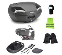 COMPATIBILE CON YAMAHA T-MAX 500 WHITE MAX BAULETTO E46NT VALIGIA GIVI TECH RIVIERA 46 LITRI BAULE PER MOTO SCOOTER+PIASTRA E KIT UNIVERSALE PER PORTAPACCHI POSTERIORE