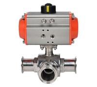 Compatibile for il trattamento acqua, valvola a sfera SS304 a 3 vie, attuatore pneumatico a doppio effetto, ghiera a tre morsetti, 1000 WOG, normalmente chiusa, 1 set(L Type)