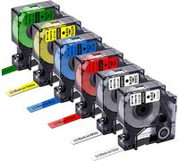 Compatibile nastro DYMO D1 etichette 12mm x 7m(1/2 Inch x 23Ft) Black on clear/white/blue/red/yellow/green(45010+45013+45016+45017+45018+45019-6pc).