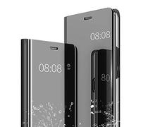 Compatibile per SAMSUNG GALAXY A40 / A405F COVER specchio riflettente LIBRO MIRROR STAND case SLIM Clear View protezione copertura totale fronte/retro 360° Full Body visualizzazione chiamata Nero