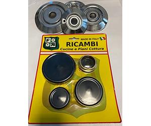 COMPATIBILI CON SET 12 PEZZI -4 BRUCIATORI 4 SPARTIFIAMMA -4 PIATTELLI NERI SMALTATI LUCIDO no originali adattabili modello TECNOGAS