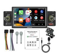 Compatible avec Apple CarPlay Android Auto Autoradio stéréo Bluetooth 5 pouces à écran tactile avec radio FM Mirror Link USB TF Car MP5 Player avec caméra de recul 4 LED et MIC