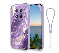 Compatible avec Coque Honor Magic 7 Lite Silicone avec Cordon, étui de protection Milittaire antichoc Fine souple Aesthetic Vert Marble Case Cover pour Honor Magic 7 Lite (Violet)