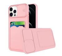 Compatible avec Coque iPhone 13 Pro antichoc avec Porte Carte, Etui iPhone 13 Pro Silicone avec protection Cache Camera Coulisse Coque de Telephone Ultra Fine Housse (Rosa)