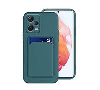 Compatible avec Coque Redmi Note 12 Pro Silicone, protection Xiaomi Redmi Note 12 Pro 5G étui pour téléphone avec porte-cartes, antichoc Ultra Fin et Anti-Rayures Carte Housse (Vert scure)