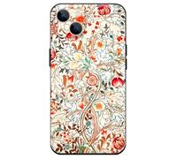 Compatible avec iPhone 13 Coque Premium Silicone Housse motif Conception Carignon Rouge Rose Fleur femmes souple antichoc Bumper mince Viez avec une protecteur d'écran (William Morris-Acanthe)